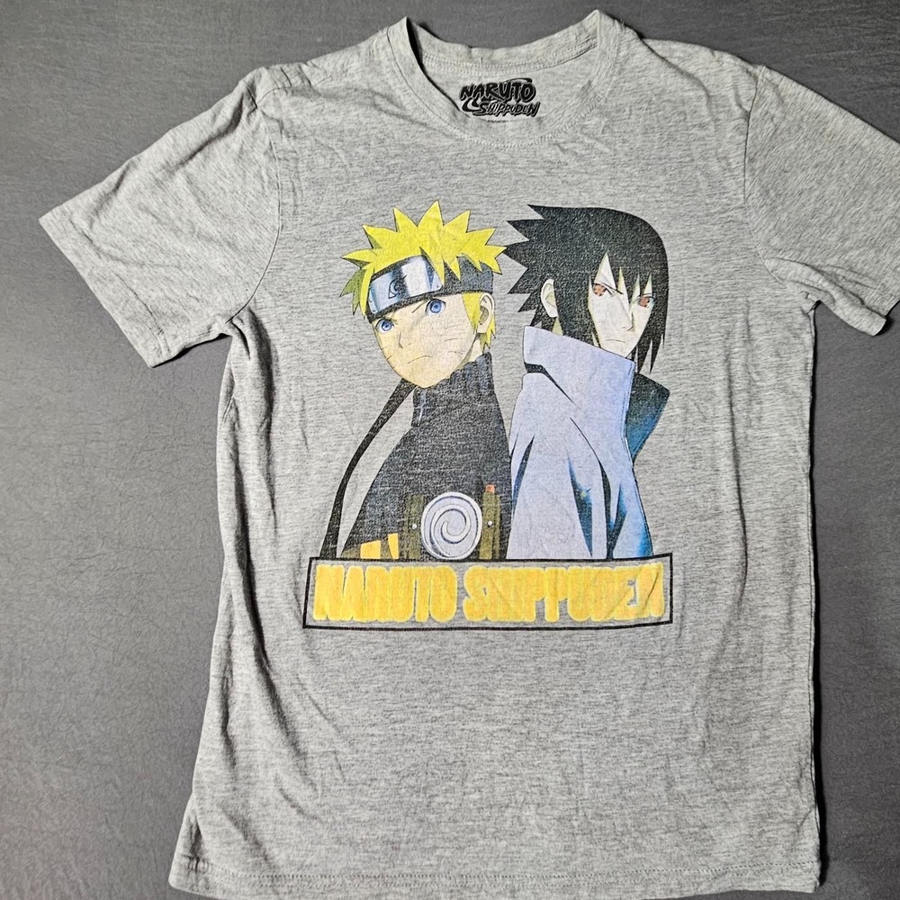 Naruto Shippuden Naruto Sasuke Graphic T-Shirt Small Grey Anime Tee